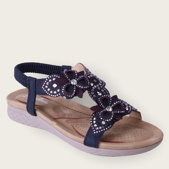 Italina Shoes - Italina Black Rosette Floral Woven Elastic Slingback Padded Slide On Sandal 11